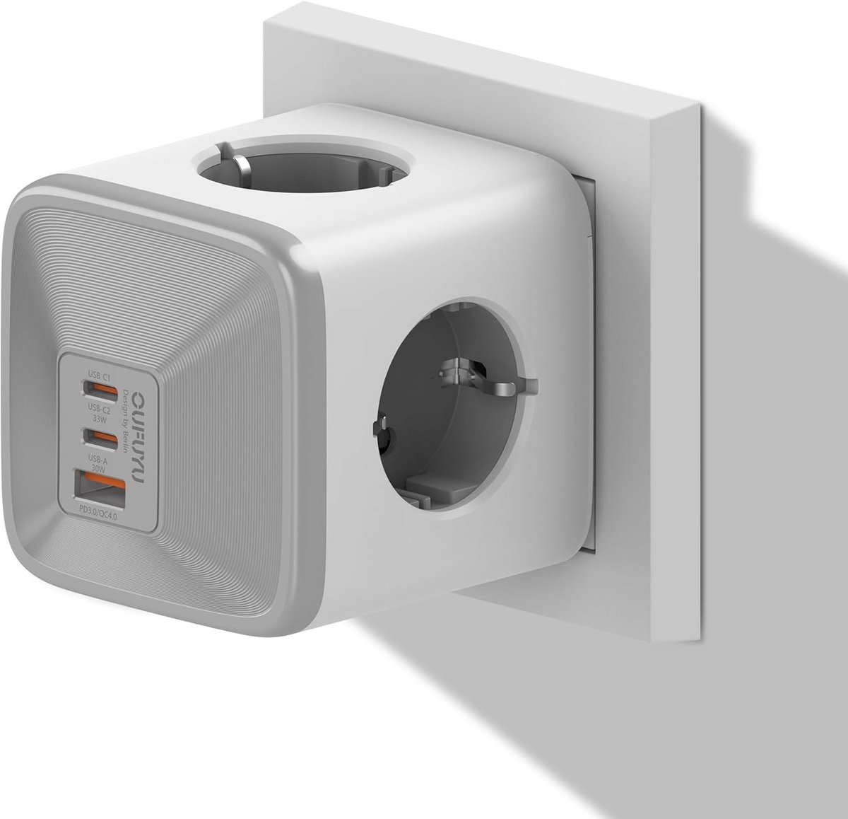 SnelShoppen - Cube Power Strip met 33W USB Oplader, 4 Stopcontacten, 4000W Snellader, 2 USB-C en 1 USB-A Poort, 7-in-1 Power Strip voor Thuis, Kantoor