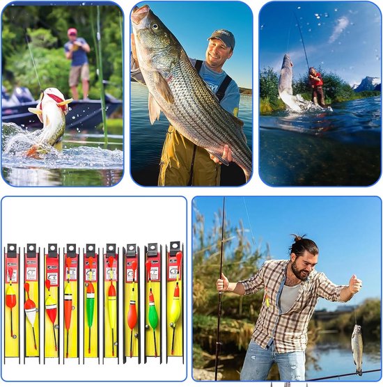 SnelShoppen - 9-delige Vissersfloat Set met Loodlijn, Vissnoer en Haakjes - Flexibele Floatset voor Zoetwater en Zeevissen - 3 Verschillende Vormen — afbeelding 4