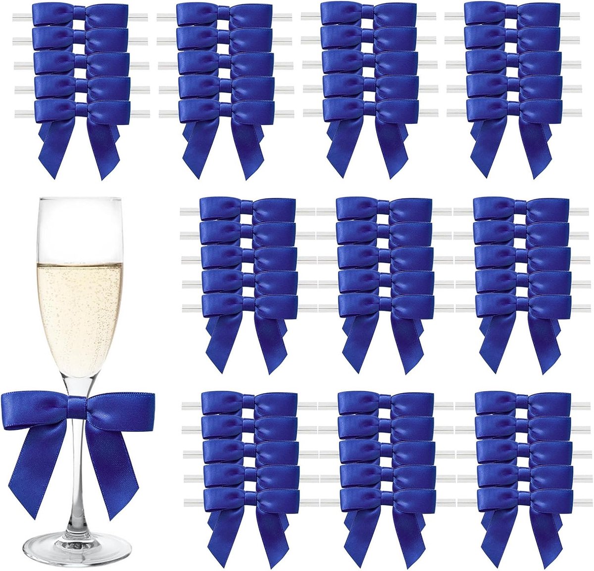 SnelShoppen - 50 Stuks Kleine Cadeaubogen Decoratie - Luxe Dubbelzijdige Satin Ribbons - 6.3cm x 5.5cm - Blauw - Perfect voor Verjaardagen, Bruiloften