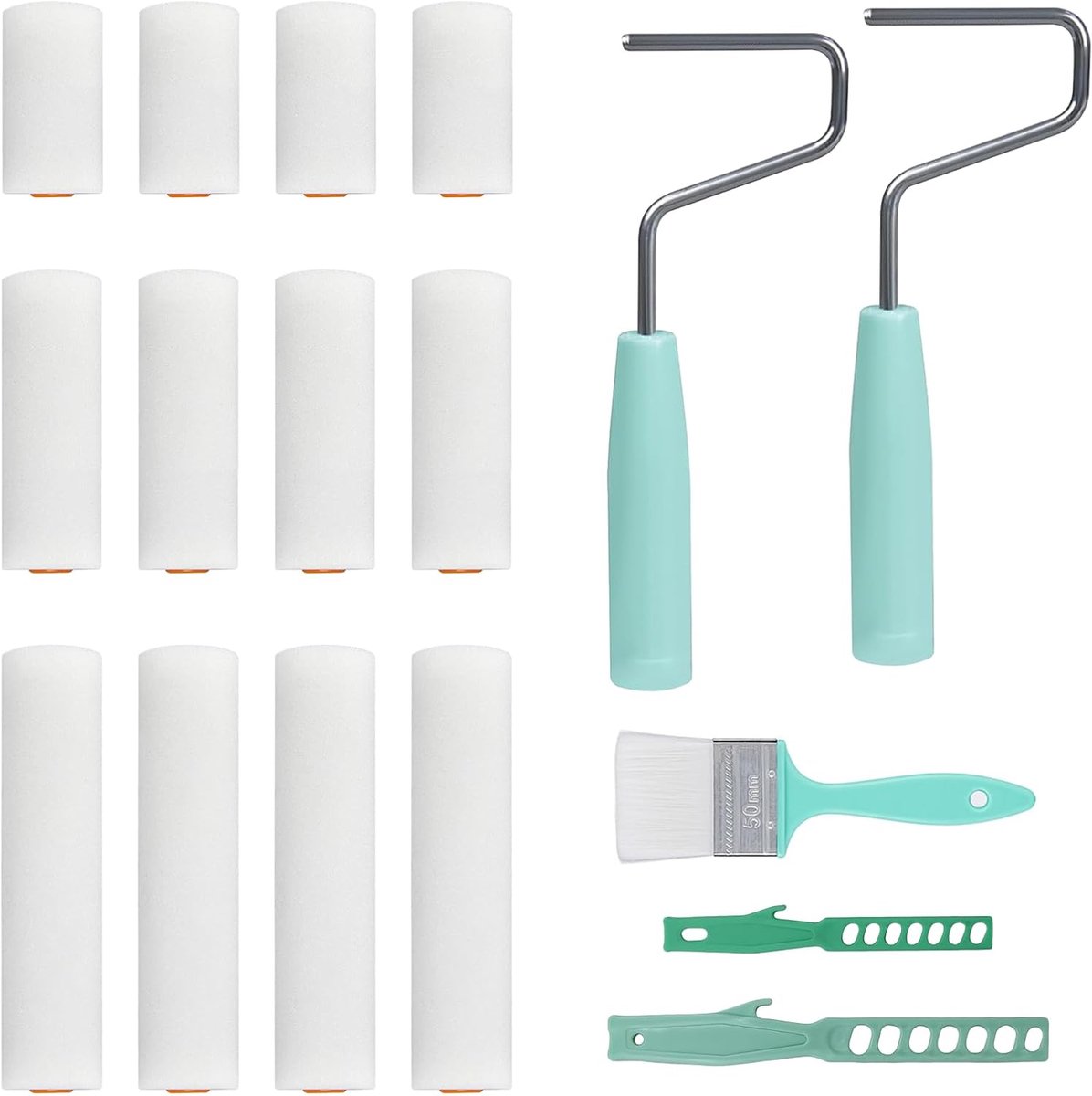 SnelShoppen - Set van 17 Verfrollers, Schuimrollers 5 cm, 10 cm, 15 cm, Perfect voor Verven van Muren en Meubels, Compleet Verfroller Assortiment voor