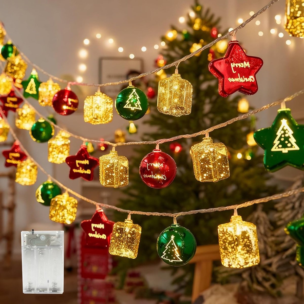 Sfeervolle Binnenverlichting voor Kerst, 3 m, 20 LED-lampjes, Decoratie voor de Kerstboom, Waterdicht en Accu-aangedreven, 2 Verlichtingsmodi, Perfect voor Tuin en Feestdagen