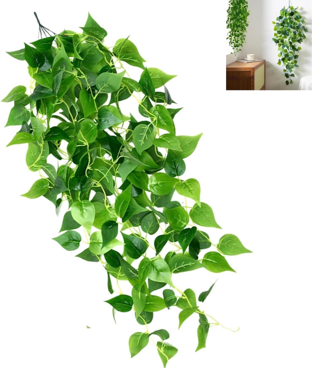 Artificial Hanging Plants Plastic Hanging Plants for Home Kitchen Garden Office Wedding Wall Decoration Green Leaves - ShopVlot