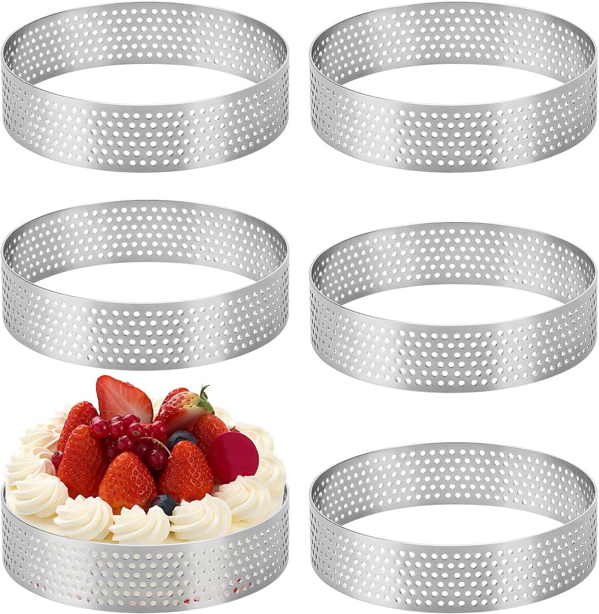 SnelShoppen - 6 Stuks Ø 8 cm Crumpet Ringen, Bakringen Antiaanbak, RVS 430 Gebak Ringen voor Taarten, Gebakjes, Mini Pies, Mini Pizza's en Muffins