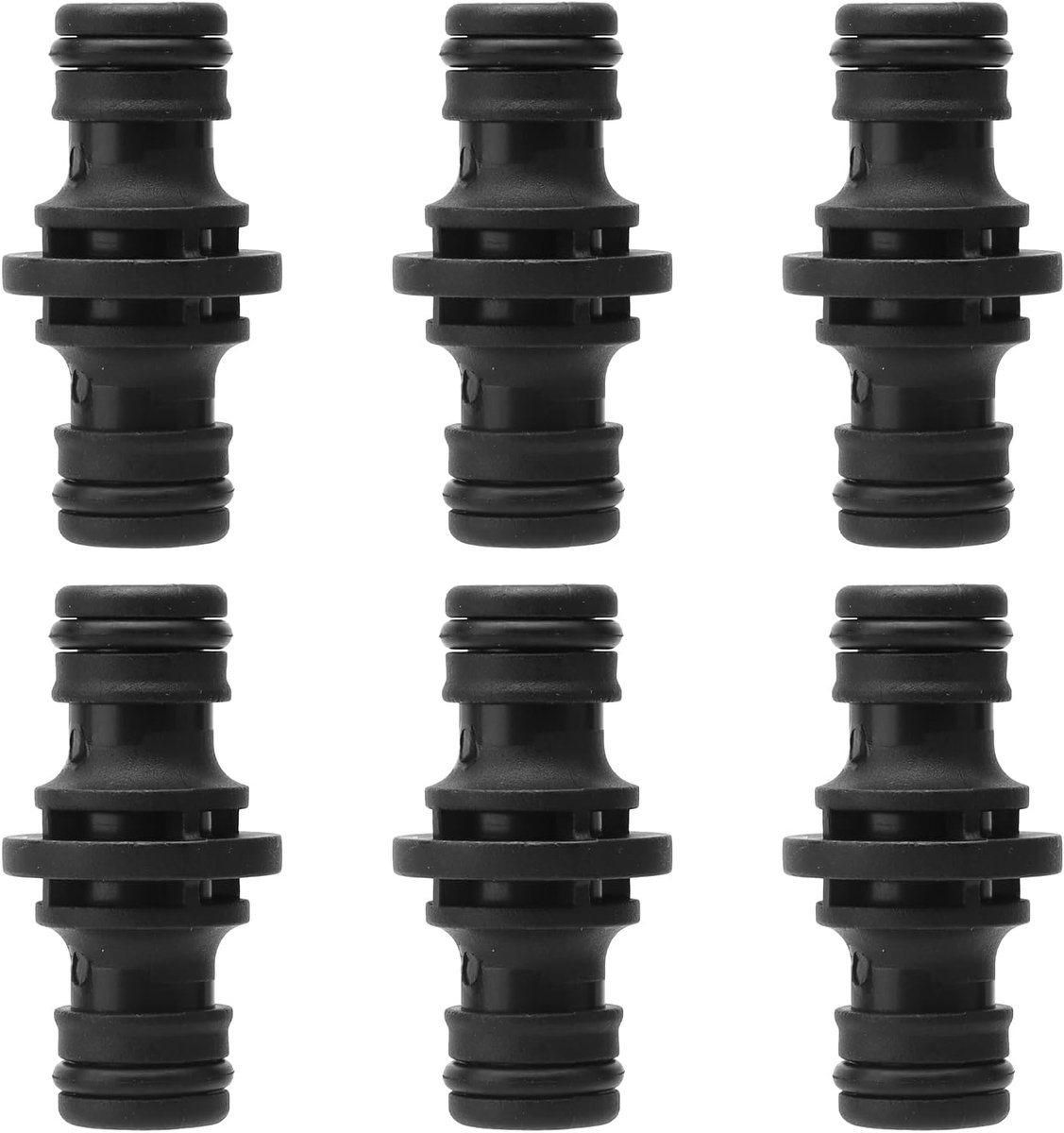 SnelShoppen - 6 Stuks Zwarte Dubbele Slangverbindingen, Tuinslang Fittingen, Dubbele Plug Verbindingen, Slangkoppeling voor Tuinslang Verbinding en Ui