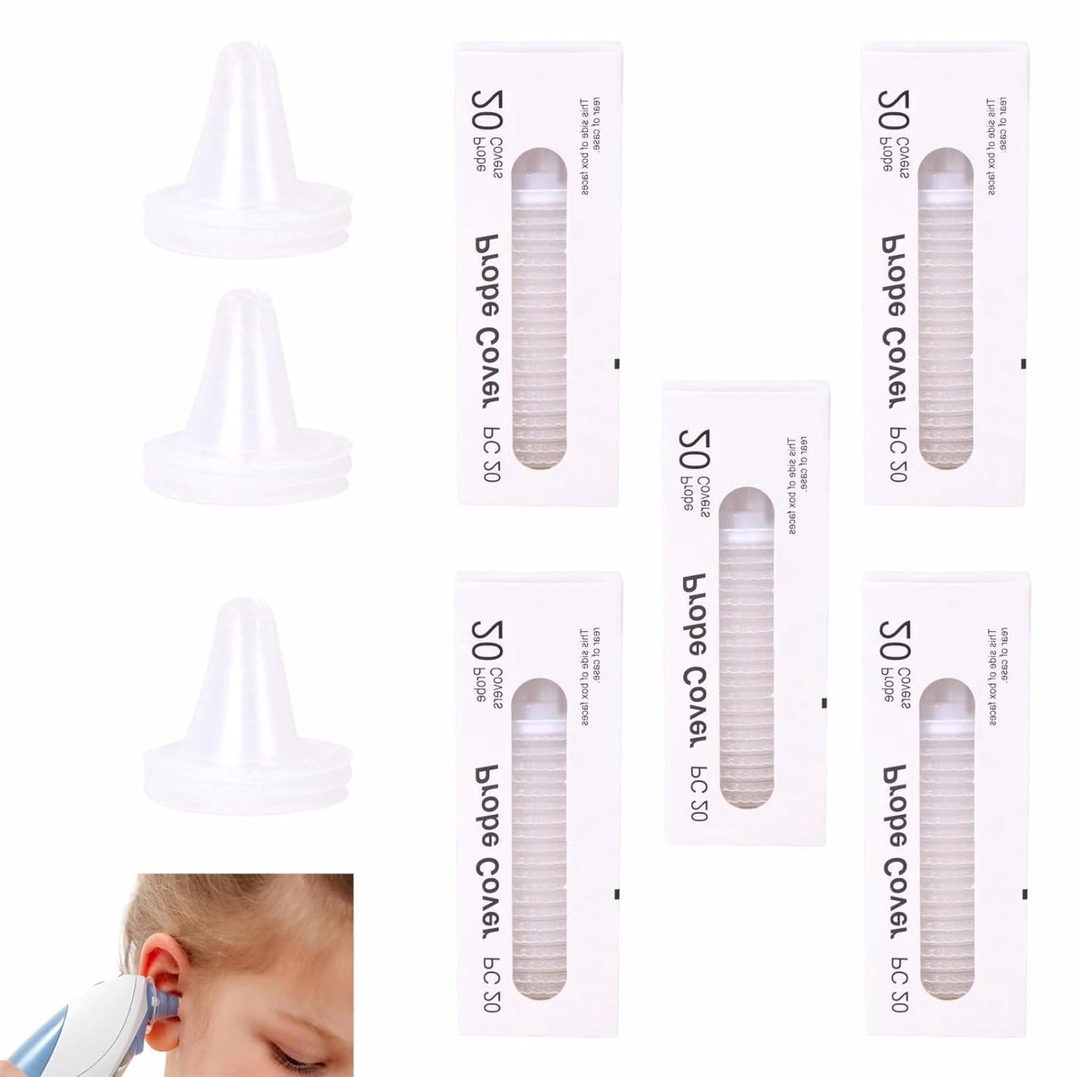 100 stuks bruine koortsthermometers met beschermkappen, vervangende oorkappen voor nauwkeurige temperatuurmeting en hygiëne