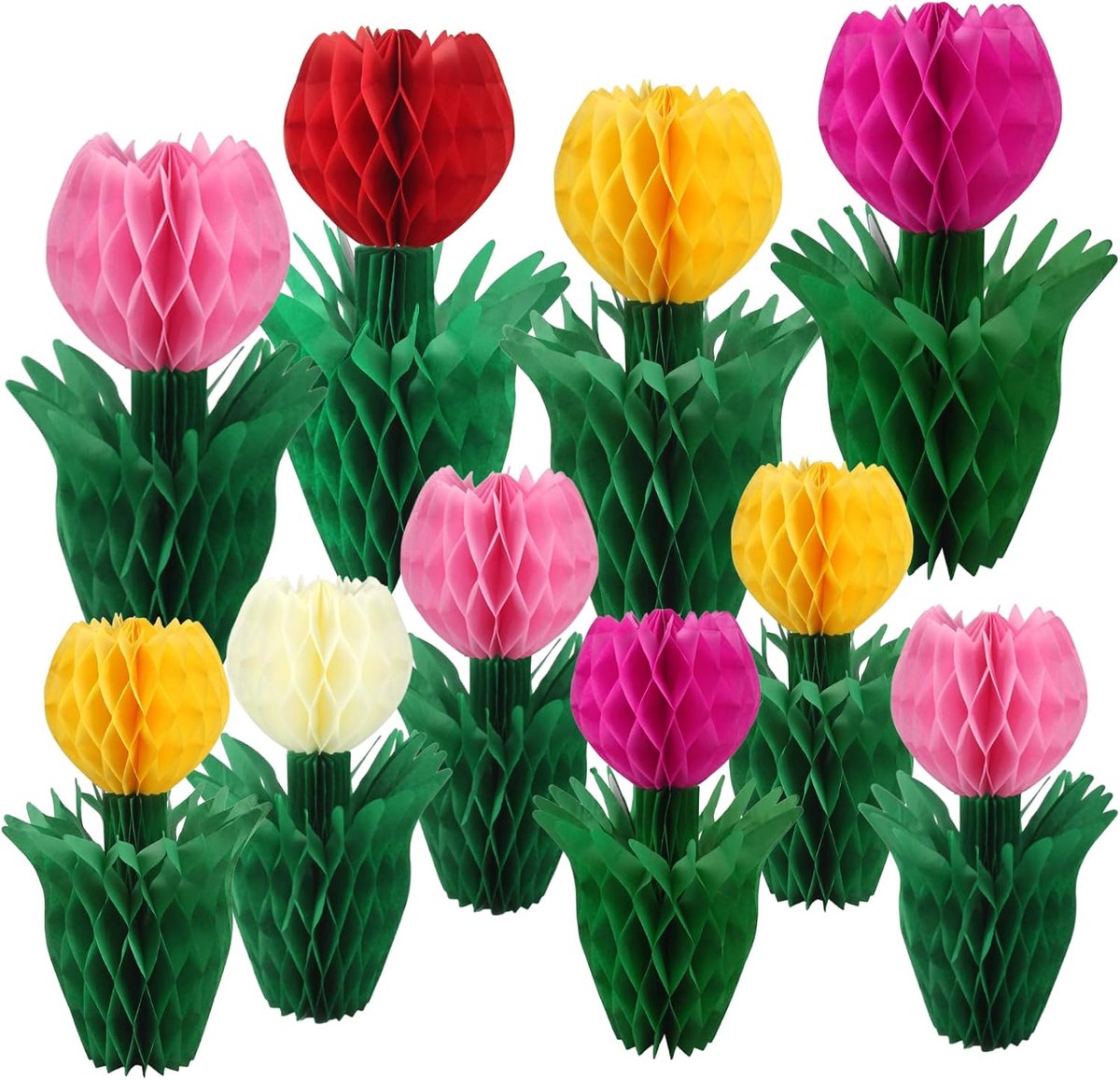 SnelShoppen - 10 Stuks Tulpen Honeycomb Ballen Decoratie Papier Bloemen Taafdecoratie voor Bruiloft, Moederdag, Lente, Tuinfeest, Woonkamer