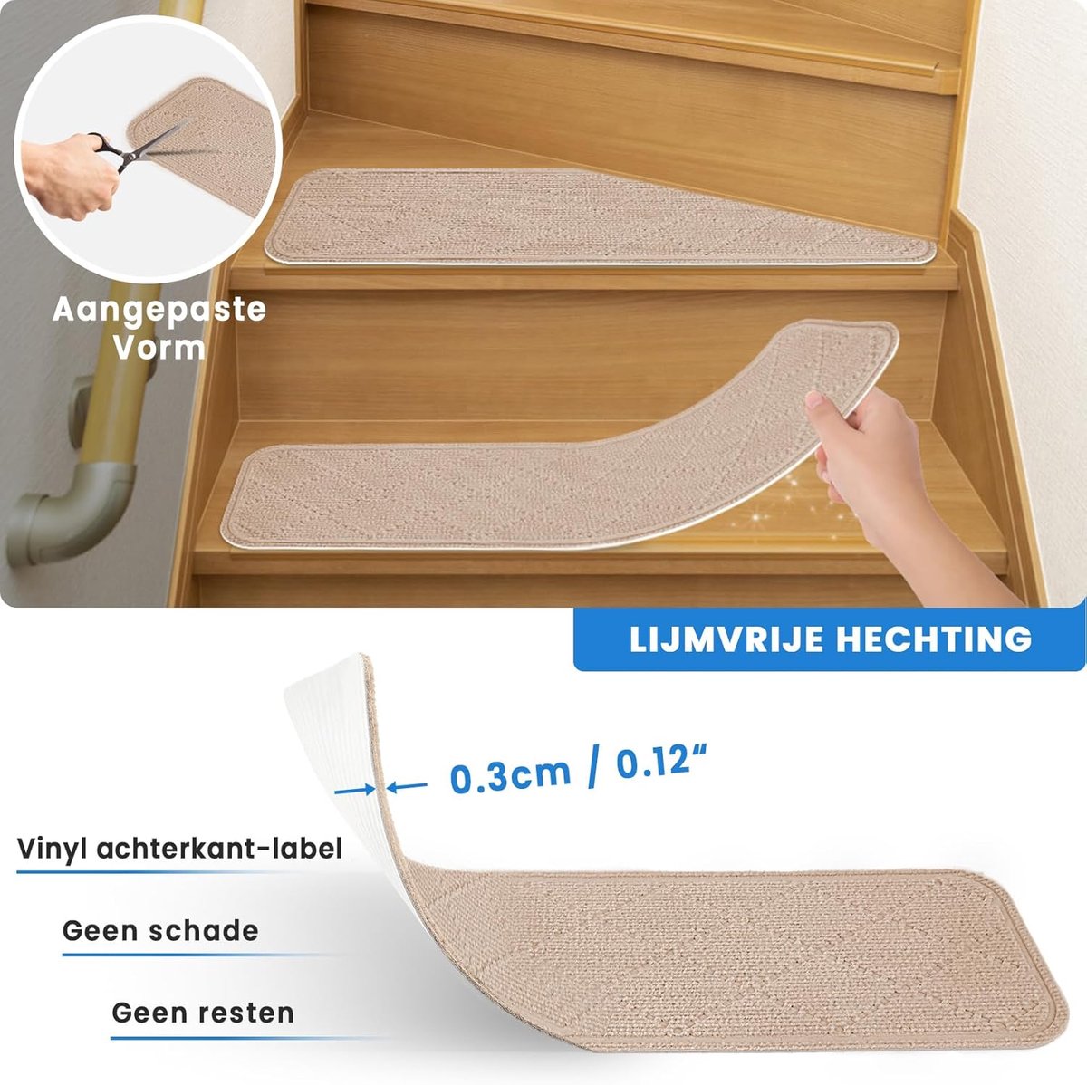 SnelShoppen - Non-slip Trapmat Set van 15 - 76x20cm Zelfklevende Trapmatten voor Binnen - Snijdbaar & Herbruikbaar - Bescherming voor Huisdieren, Oude