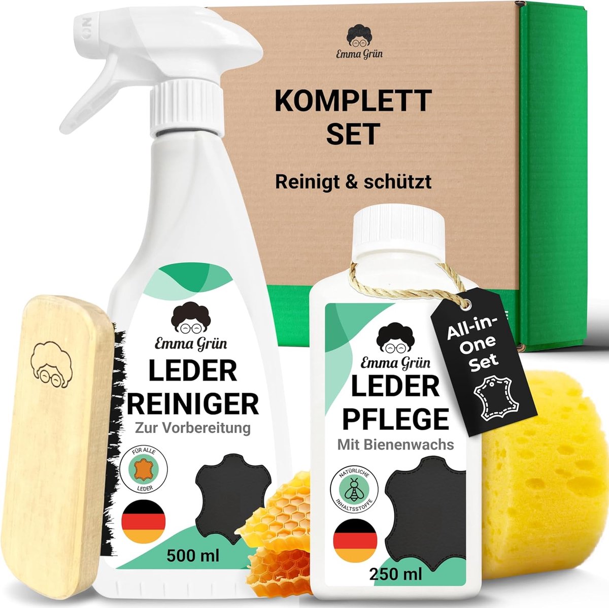 SnelShoppen - Complete Leather Cleaner & Care Set voor Auto en Sofa - Voor Glad & Kunstleer - Incl. Beeswax, Borstel, Polijstspons - Perfect voor Alca