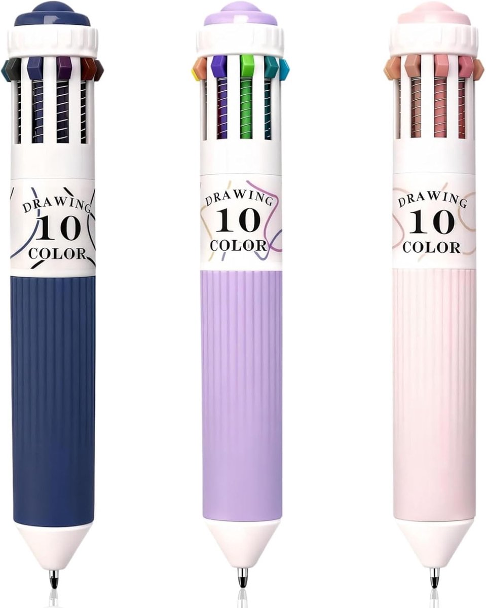 Balpen 10-in-1 intrekbaar - meerkleurige set van 3 - 0,8 mm dikte - ideaal voor studenten - ShopVlot