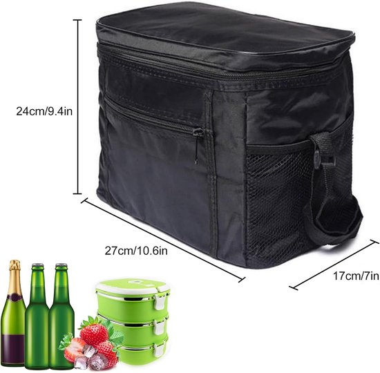 Koeltas - Koeltas 10 Liter -27 x 17 x 24 cm - lunch / blikjes - Koeltasje - Koeltassen - geïsoleerde herbruikbare Boodschappentassen - Opvouwbare Picknicktas - Oxford Doek met Aluminiumfolie - Waterdicht - Met Handvat - Zwart — afbeelding 3