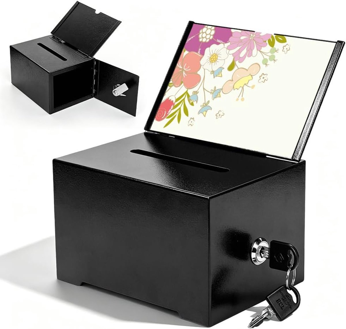 donatiedoos 16 x 12 x 10 cm - metallic zwart - afsluitbaar - ideaal voor donatieacties - ShopVlot