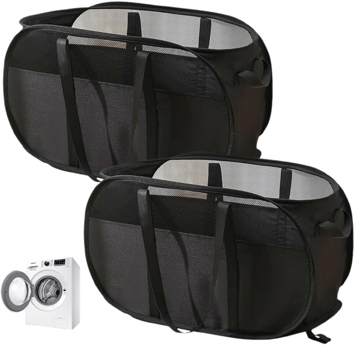 Vouwbare Wasmand met Geventileerd Honingraatnet, Ruime Opbergmand voor Vuile Kleding, 36 x 36 x 58 cm, 2 Stuks, Ideaal voor Thuis en Kamperen