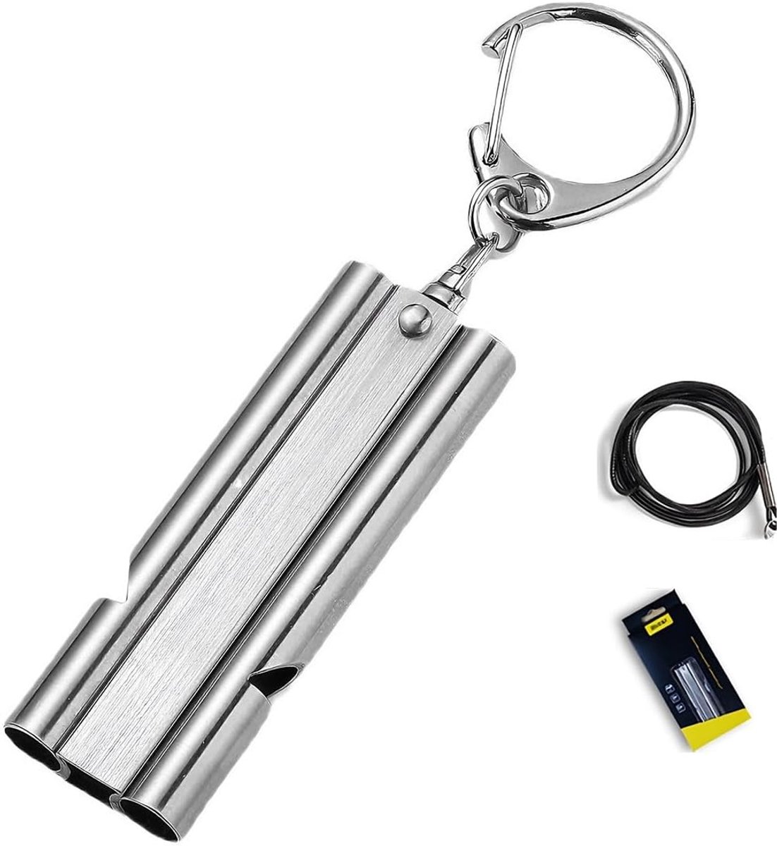 Noodfluit RVS 120 dB - Dubbele buis - Hoogfrequent geluid - Ideaal voor outdoor avonturen - ShopVlot