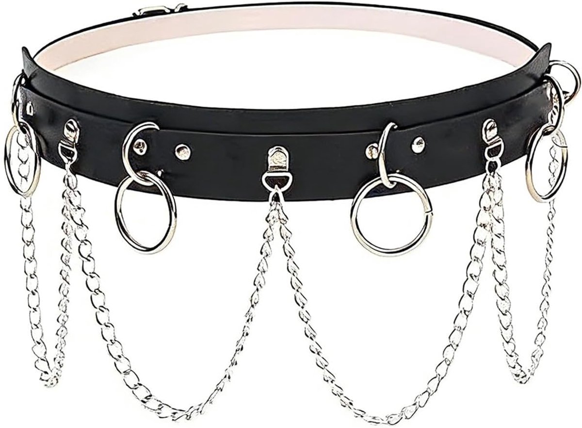 Gothic punkriem - verstelbare PU-leer - meervoudig kettingdesign - stijlvol modeaccessoire - ShopVlot