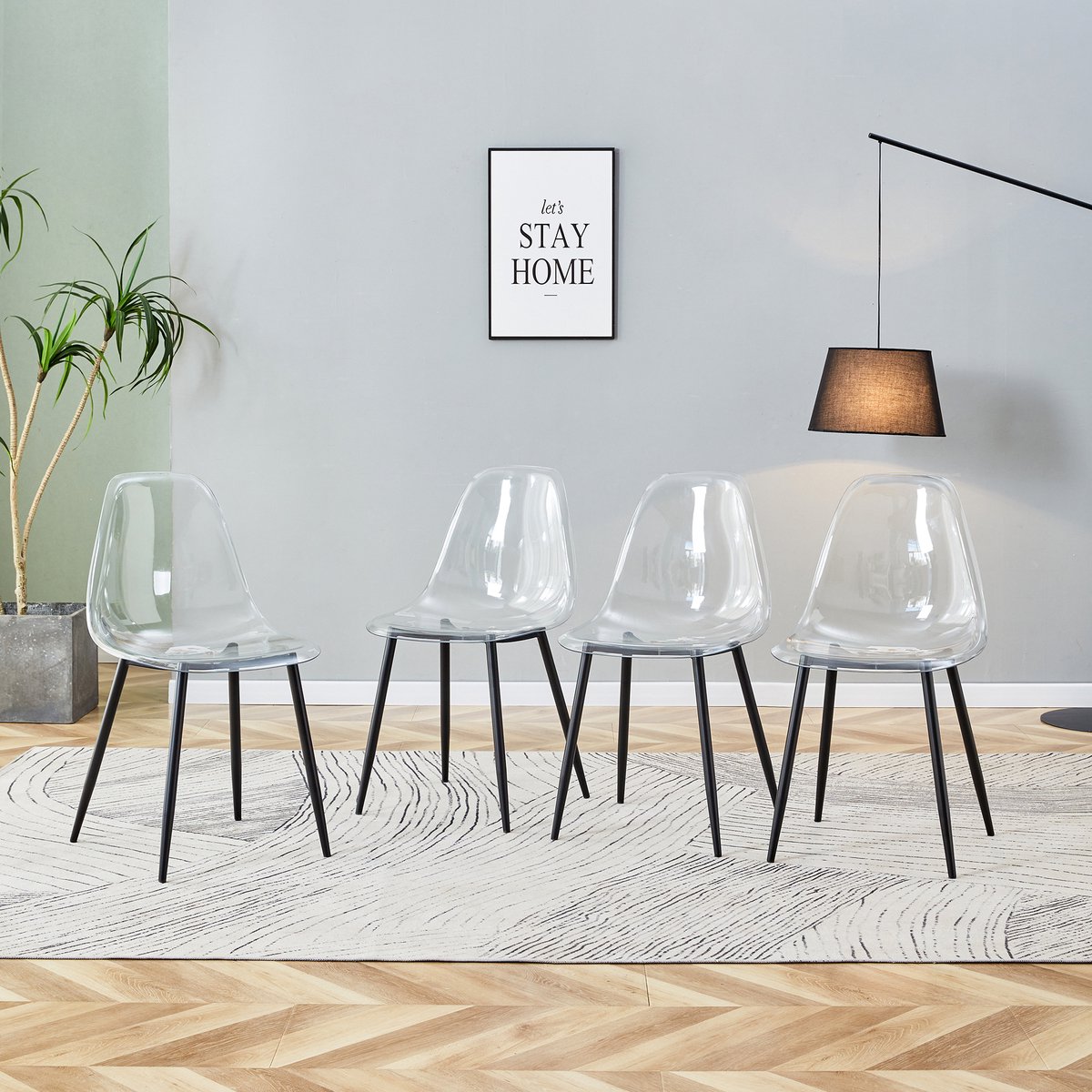 COVREO Eetkamerstoel 83 cm, transparant, kunststof, set van 4, 120 kg