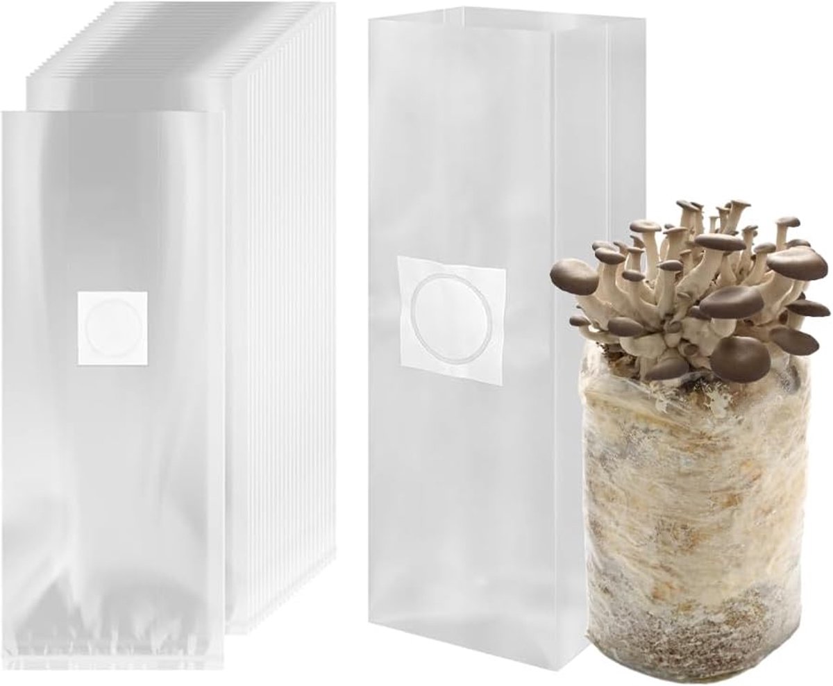 Mushroom Growing Bag 50 Stuks - 18x35cm - PP Materiaal - Ventilatievenster voor Eenvoudige Teelt - ShopVlot