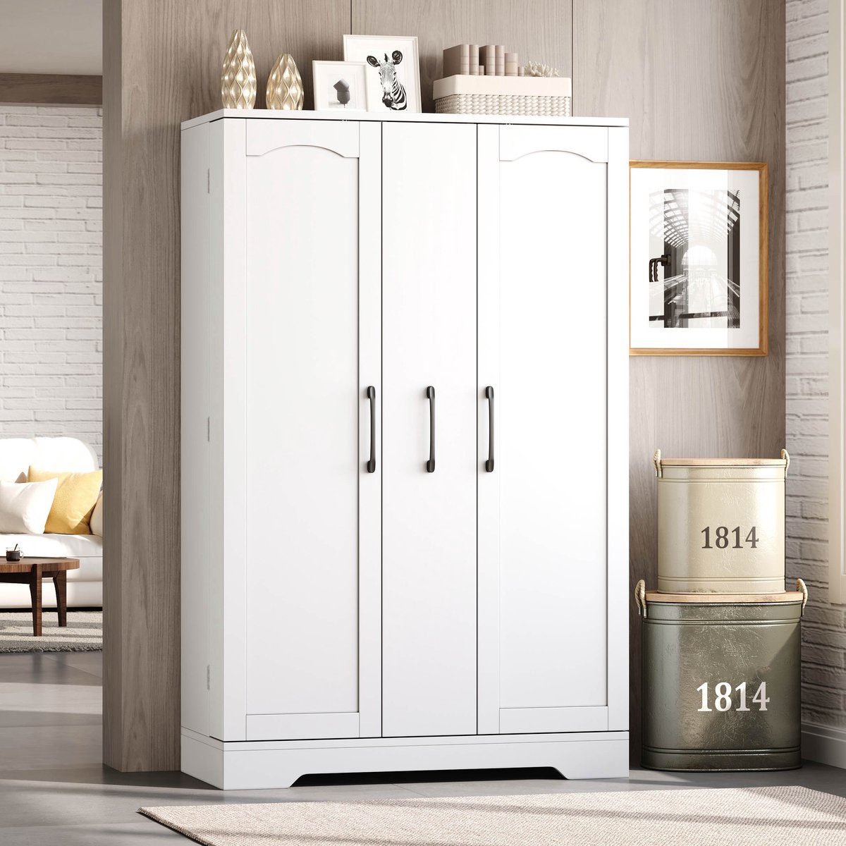 DESMIU Keukenkast - Met Spijzrek En Vierlaagse Verticale Uittrek - Voor Keuken, Eetkamer En Woonkamer - MDF - Wit - 120x78x35 Cm