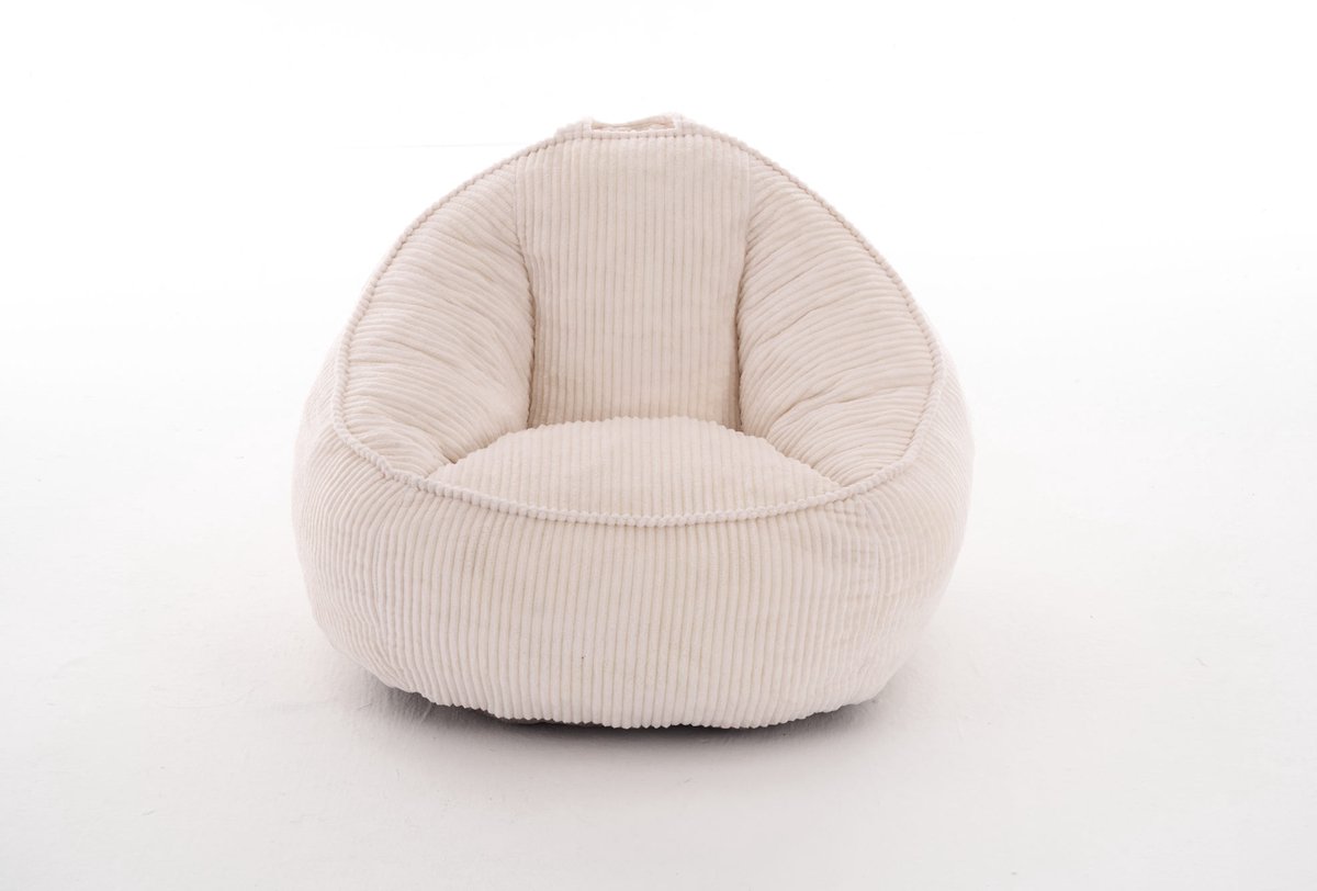COVREO Zitzak 69 x 72 x 51 cm beige, ribstof met rugleuning voor kinderen