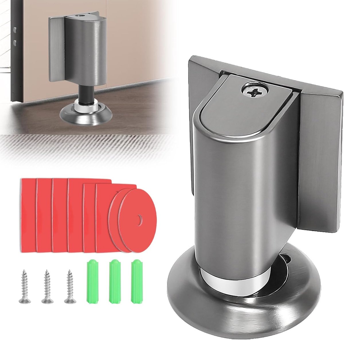 Deurstopper magnetisch voor de vloer - zelfklevend, mechanisch zonder boren - past op alle kamerdeuren - ShopVlot