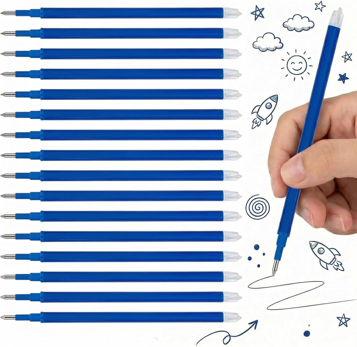 Vervangpatronen blauw 0.7 mm - set van 16 - uitwisbaar - geschikt voor Pilot FriXion en Eberhard Faber - ShopVlot