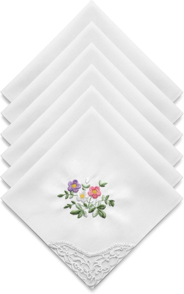Vrouwen zakdoeken set van 6 - zachte katoen - bloemen borduursel - ideaal voor bruiloft - ShopVlot