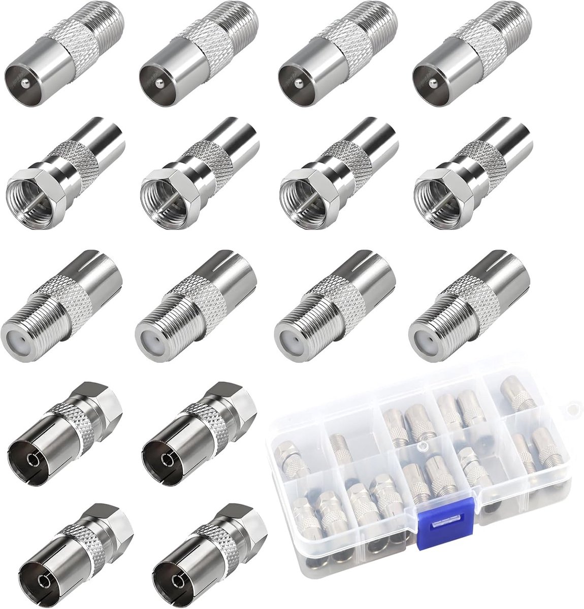 F-type tv-antenne coaxiale koppeling 16 stuks - zinklegering - hittebestendig - stabiele prestaties - ShopVlot