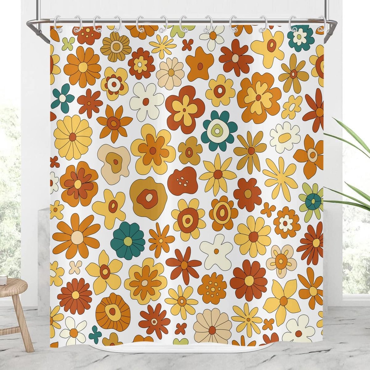 Douchegordijn 90 x 180 - Retro Boho Bloemen - Waterdicht Polyester - Vintage 70s Design - ShopVlot