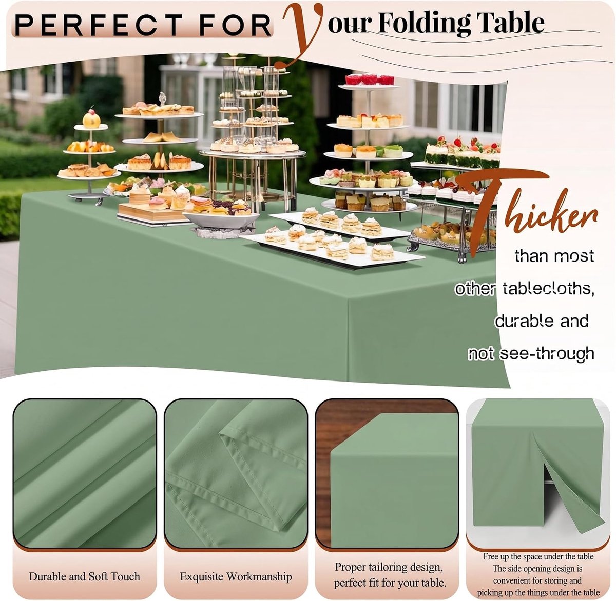 Teruntrue Sage Green Fitted Sheet for 6 Feet Tables, 2 Pcs Rectangular Folding Table Cover 6ft Matching Tablecloth - ShopVlot