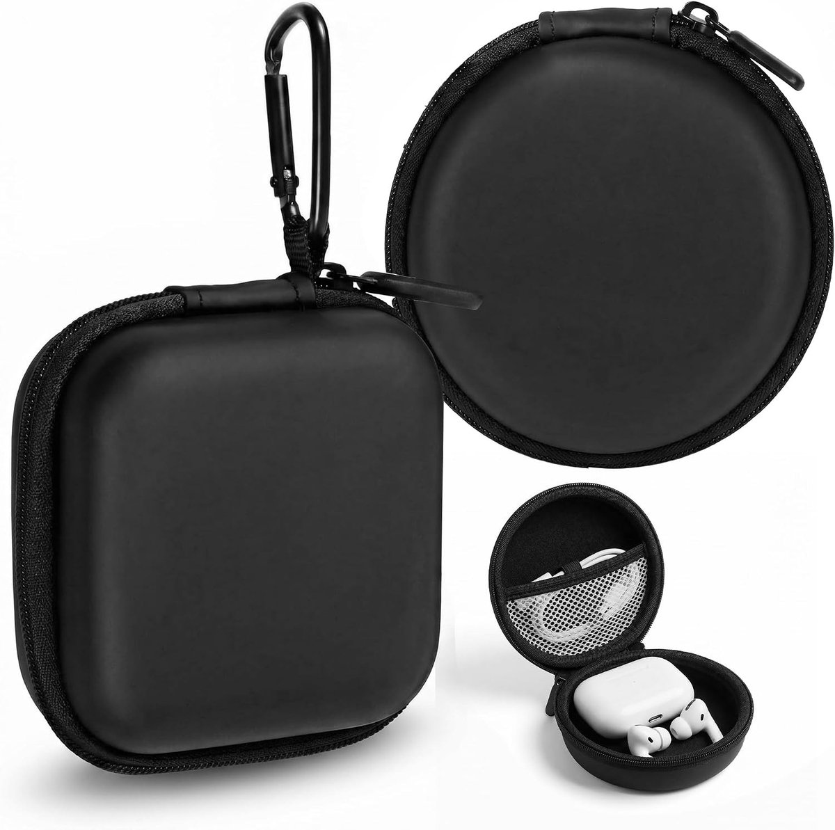 Set van 2 multifunctionele ritszakjes en mesh tas voor oortelefoons, kabels en USB-drives, schokbestendige opberghoesjes voor kleine accessoires