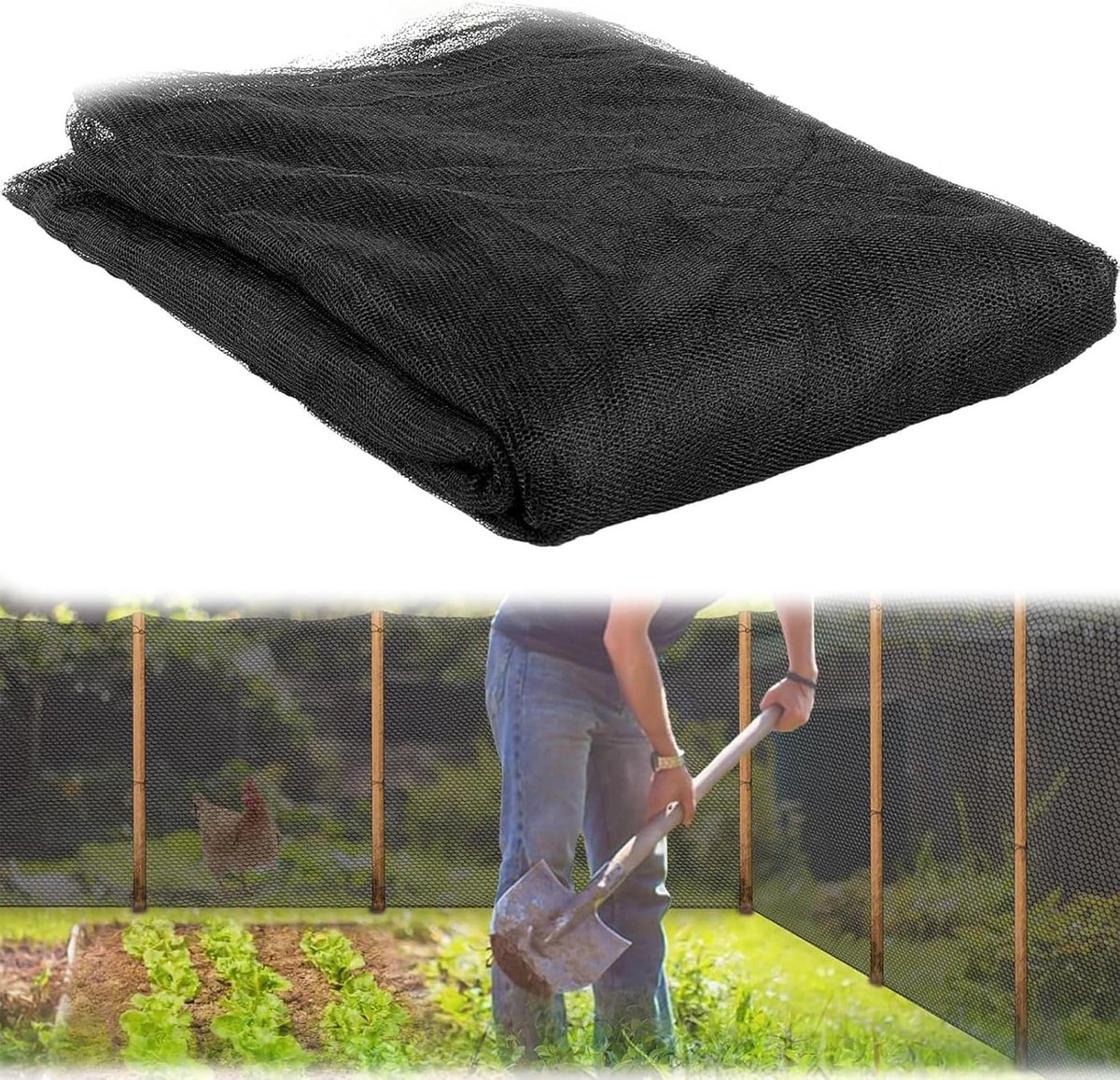 Robuust HDPE-plantenbeschermingsnet voor tuin, UV-bestendig fijnmazig tuinnet als vogel- en insectenbarrière, weerbestendige afdekking voor groenten, fruit en bloemen (2,4 m x 6 m)