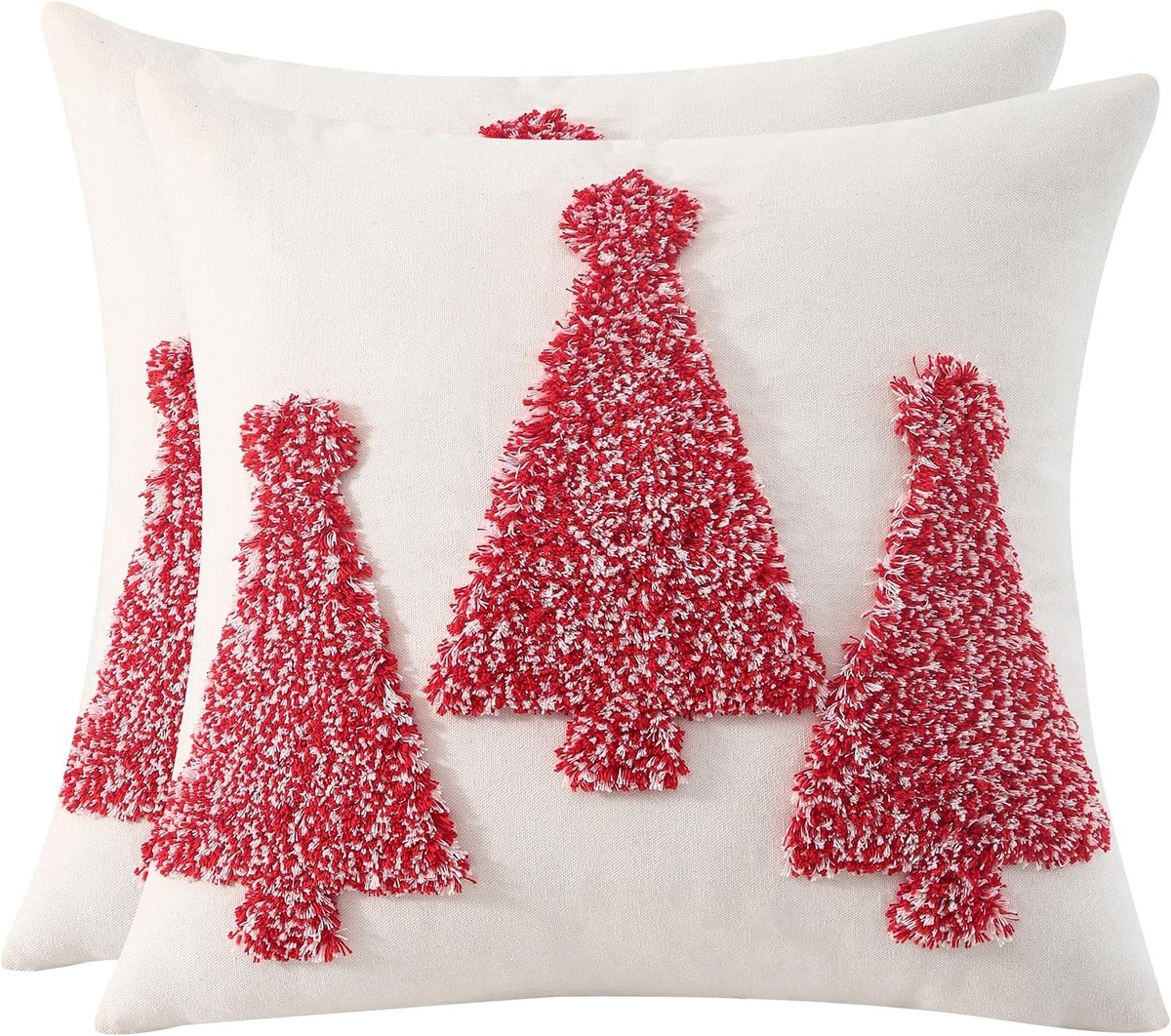 Tosleo Red Christmas Tree Pillow Case 50x50cm Set of 2 Christmas Party Decorations Winter Holiday Soft Pillowcase for - ShopVlot
