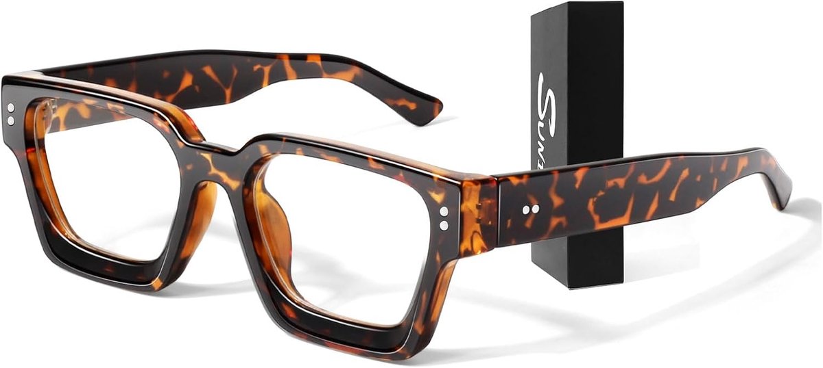 Sunier Frame Fake Glasses for Women Square Thick Oversize Men Accessories Transparent Glasses 100% UV Protection - ShopVlot