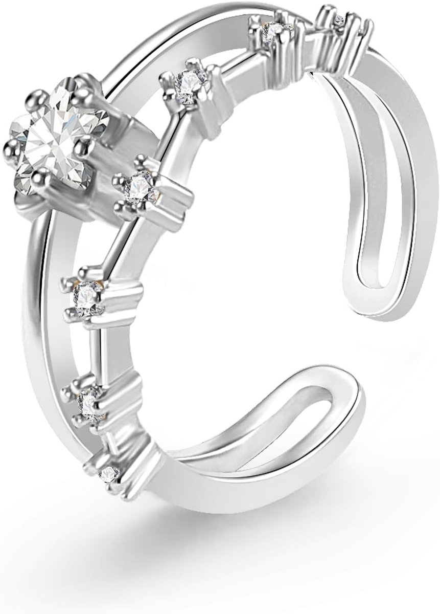 ALEXCRAFT Glitter Rings for Women, Silver Star Rings, Adjustable Jewelry for Women, Girlfriend, Mother, Engagement - ShopVlot