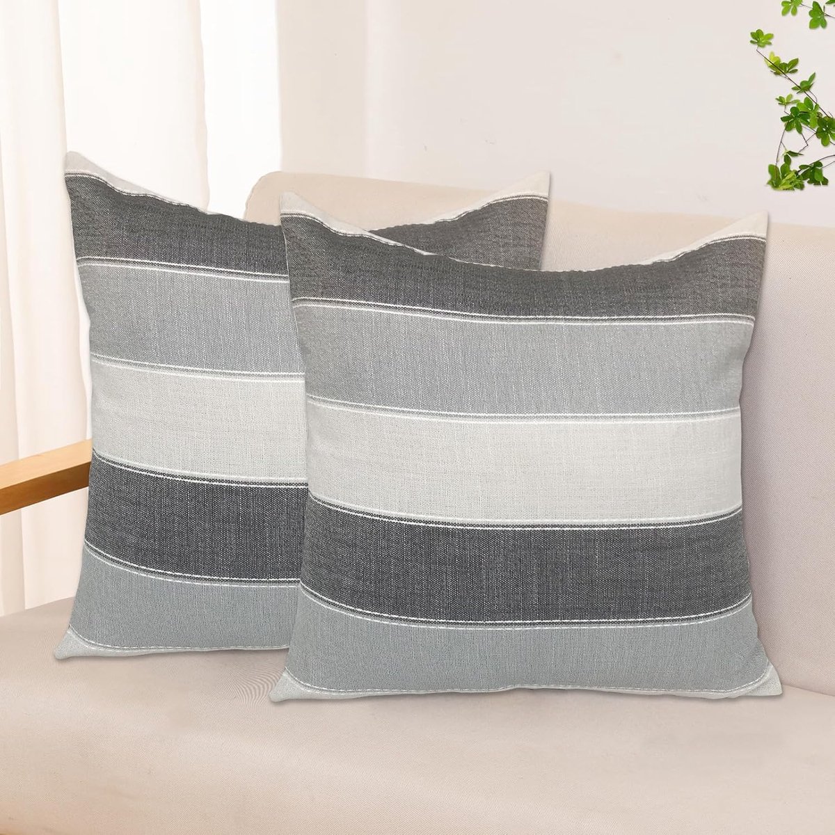 Set of 2 Linen Cushion Covers, Stripes Decorative Throw Pillow Covers, Farmhouse Sofa Cushions for Sofa, Living Room - ShopVlot