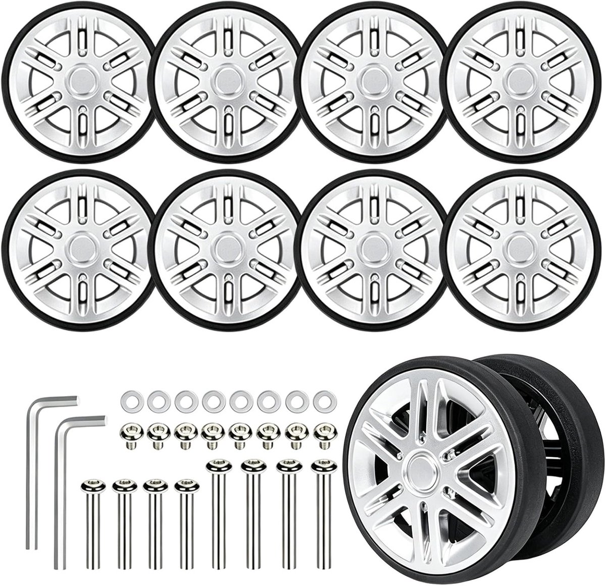Joyzan 8 stuks kofferreservewielen, bagage reservewielen met reserveonderdelen, reparatieset, slijtvaste universele - ShopVlot