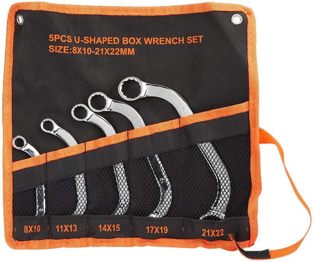 Half moon wrench set, 5pcs 8~22mm 45# wrench car repair tool steel double wrench reversible dowel angle combination C - ShopVlot