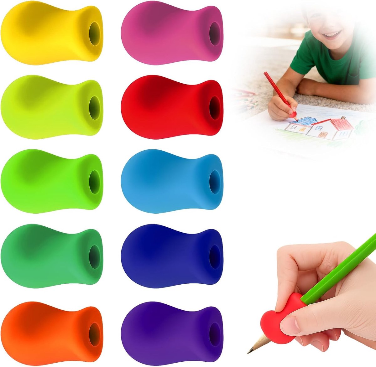 10 Piece Pen Holder Children Set, Writing Aid for Kids, Pencil Clip, Pencil Grip, Ergonomic Design, Corrects Writing - ShopVlot