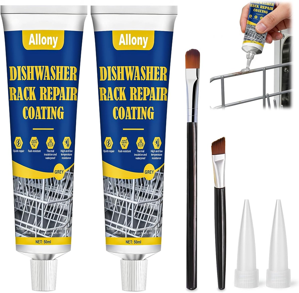 ALLONY Dishwasher Basket, Rust Repair, 100 ml, Grey, Dishwasher Basket, Repair Rubber, Rust Protection, Waterproof - ShopVlot