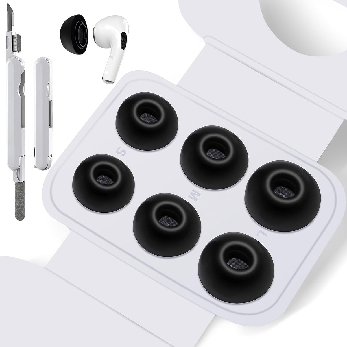 HEEKIM 3 paar siliconen vervangende oordopjes, compatibel met AirPods Pro 1 & 2, antislip tips met reinigingsset en - ShopVlot