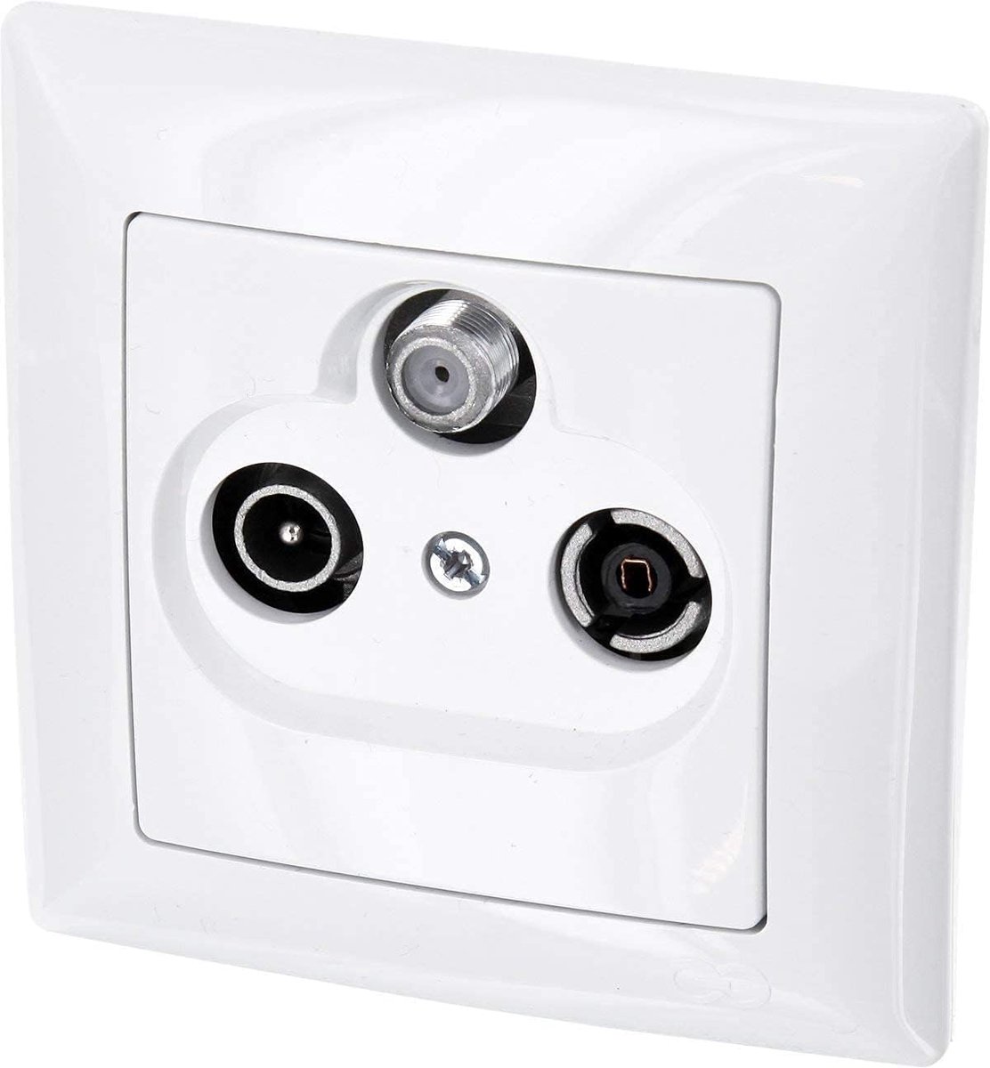 UP antenna box 3-hole end SAT cable TV radio - all-in-one - frame + installation insert + cover (series G1 pure white) - ShopVlot