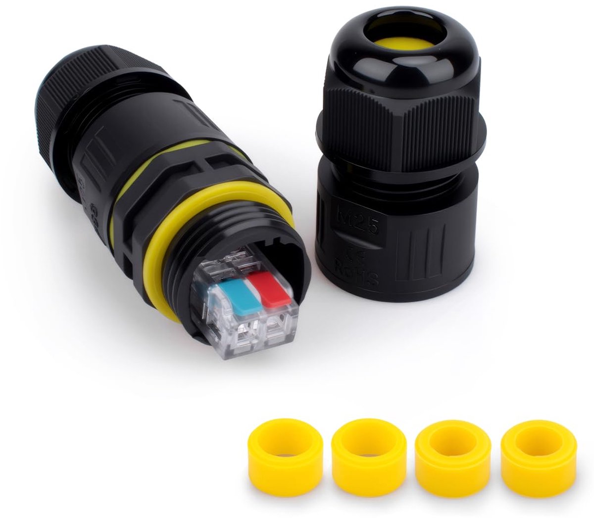 1 pcs upgraded waterproof outdoor cable connector, M25 quick connection, D22 for 5 to 8 mm cable, with 4 pieces wire - ShopVlot
