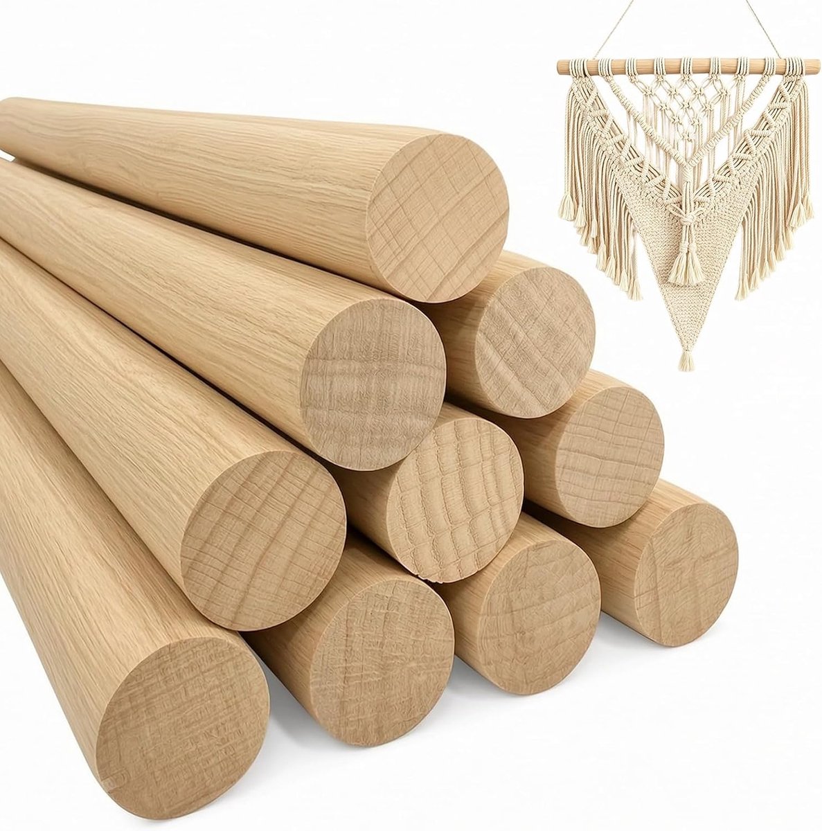 Buchenholz Rundstäbe 20mm x 30cm 10 Stück - Hochwertige glatte polierte Holzstäbe, Langlebig, Ideal für Holzarbeiten - ShopVlot