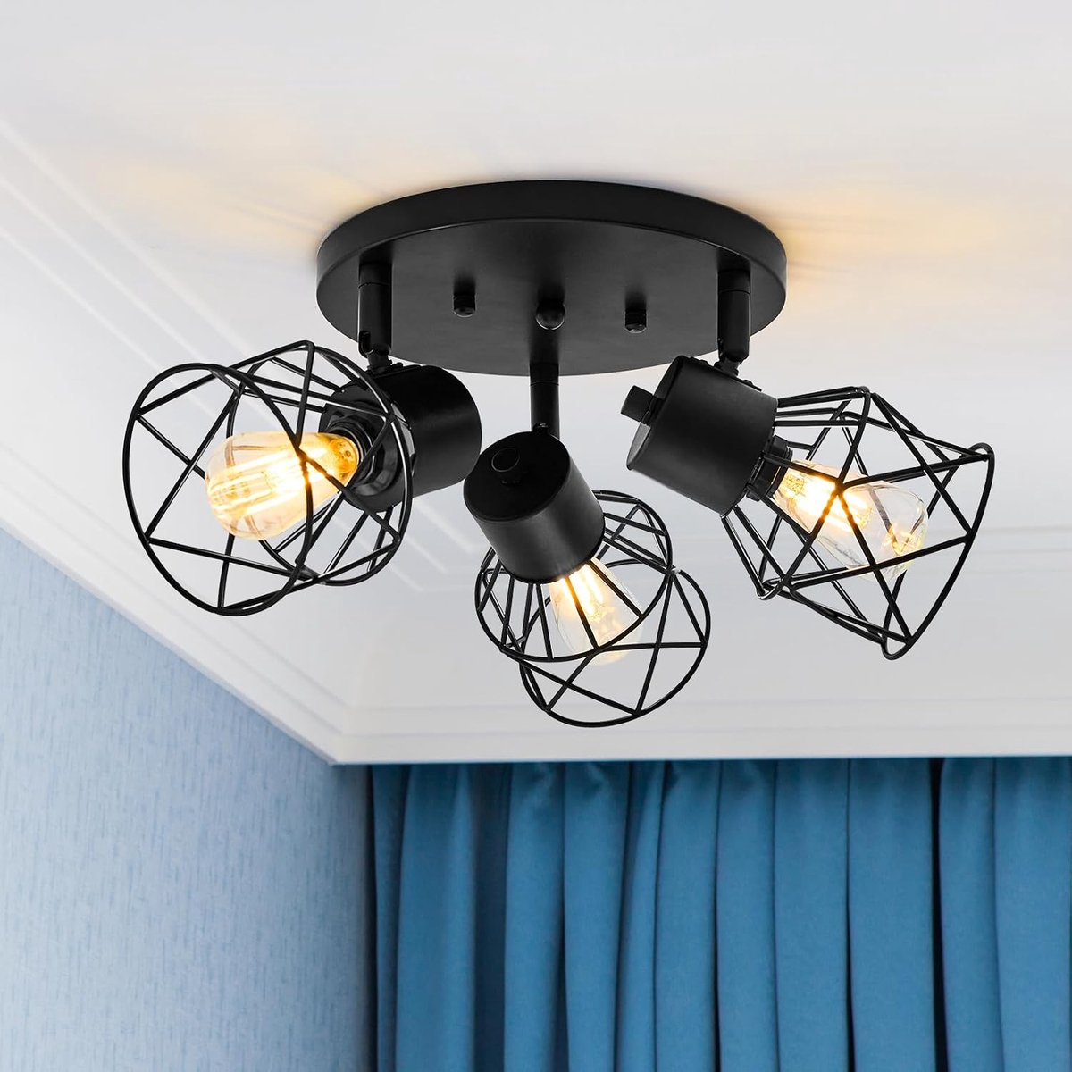 LED Ceiling Spotlight, 3 Light Points, Vintage Ceiling Light, Spotlight, E14, Rotatable, Ceiling Lamp, Living Room - ShopVlot