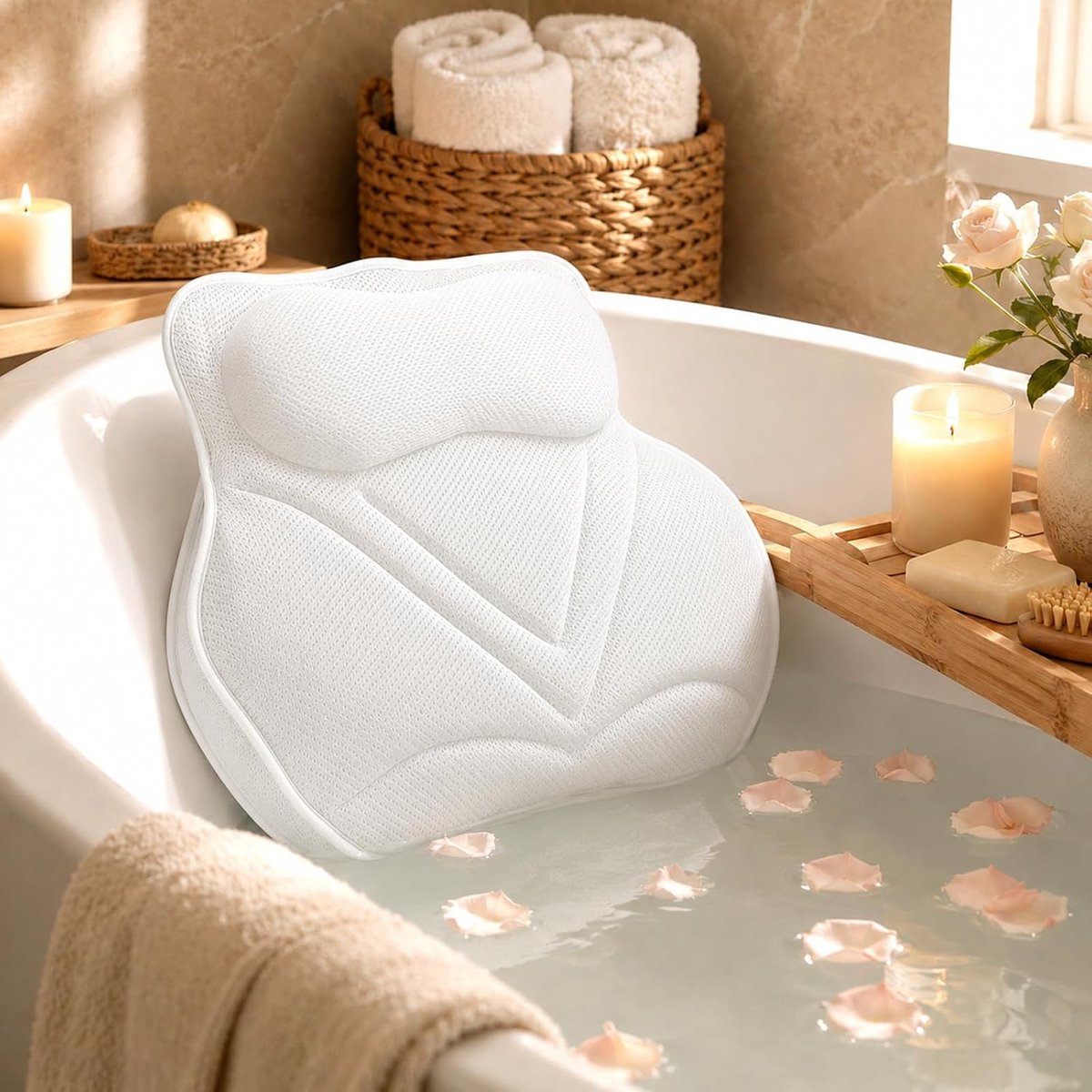 Bath Pillow, Neck Pillow, 5D Air Mesh Bathtub with 72 Non-Slip Pillows for Neck, Back, Bath and Home Spa - ShopVlot