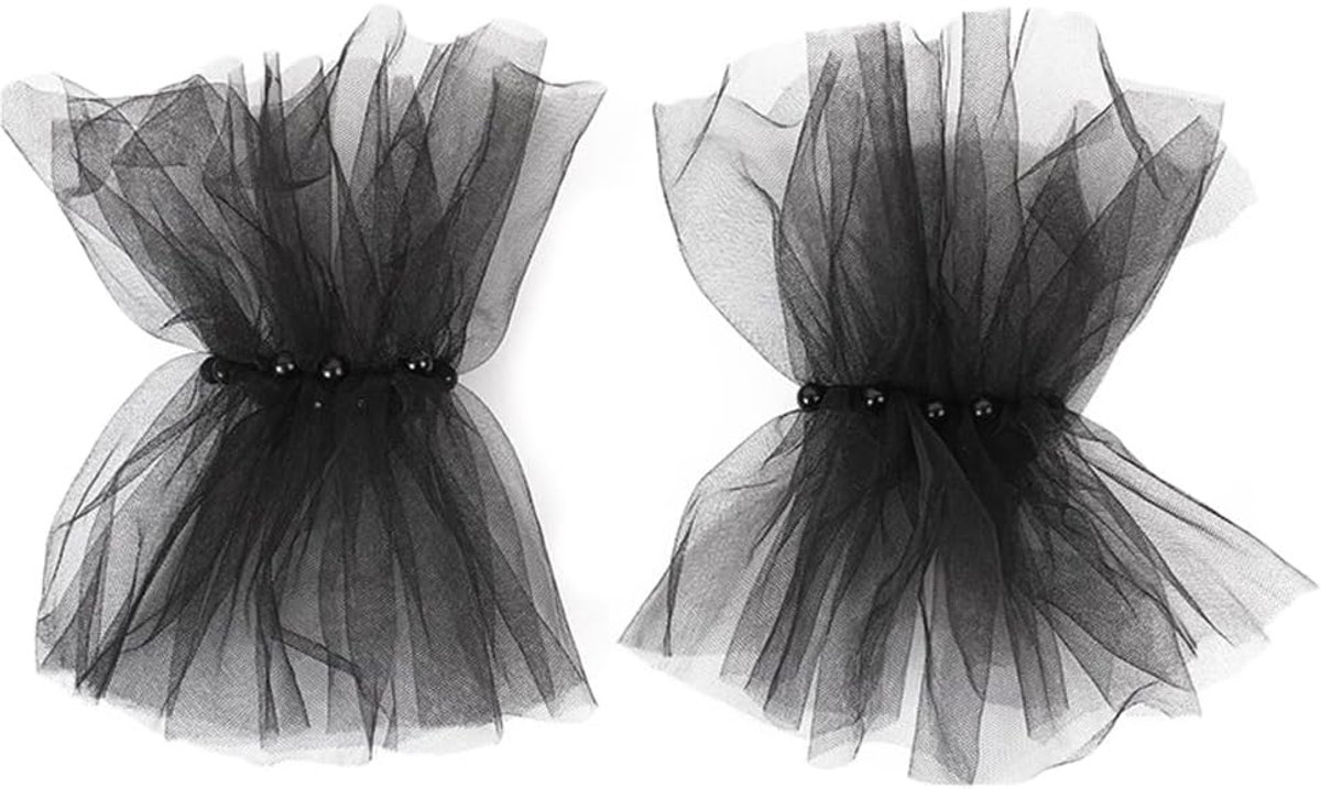 Lace False Cuffs 2 Pairs Elegant Lace Wrist Cuffs Mesh Tulle Ruffle Detachable Puff Sleeves Wedding Bridal Accessories - ShopVlot