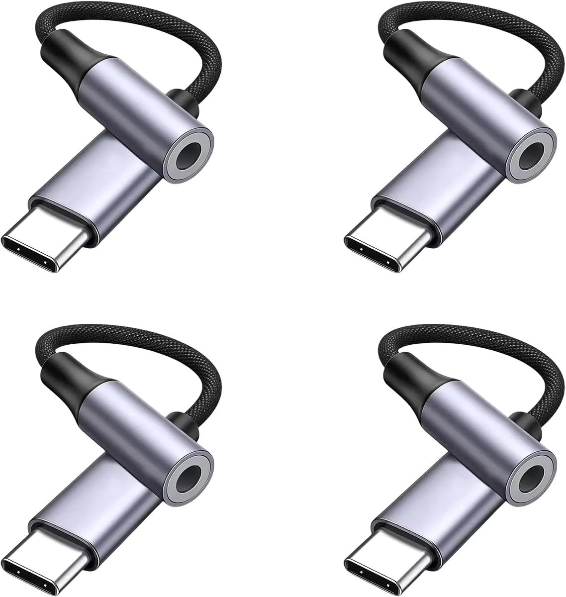 4 stuks adapter USB C naar jack 3,5 mm hoofdtelefoon audio adapter, USB C jack AUX adapter met HiFi DAC chip, plug and - ShopVlot
