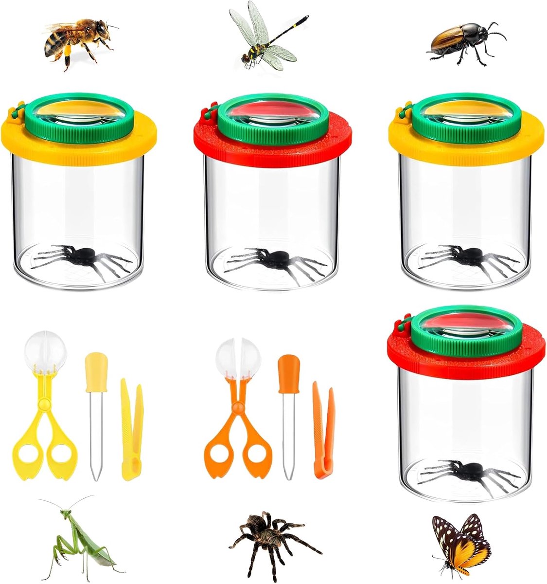 bekerloepset 10 stuks - kleurrijk - compleet met insectenvangers - perfect voor natuuronderzoek - ShopVlot