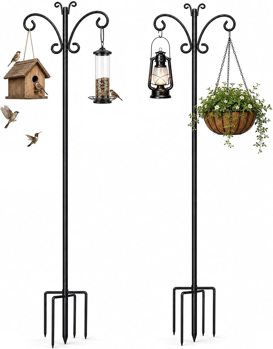 Vogelvoederdispenser hangend station 193 cm - Roestvrij staal - Stabiele tuinstokhaak - Perfect voor vogelvoederstation - ShopVlot