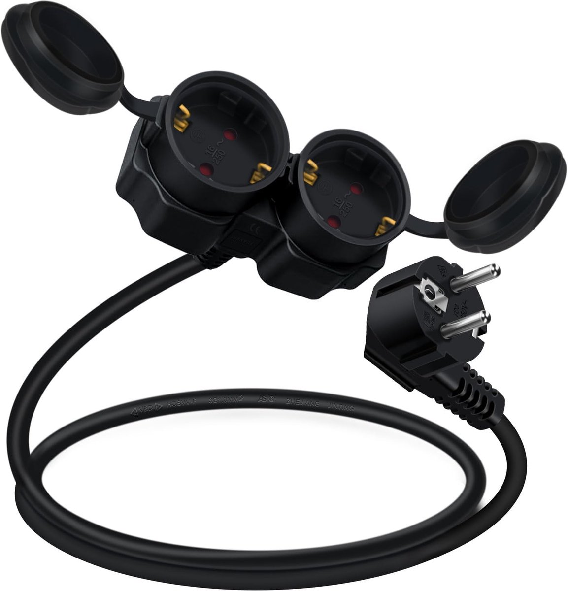 Schuko dubbele stekker met kabel 16A 250V - 2x beschermcontact - waterdicht - veilig voor gezinnen - ShopVlot