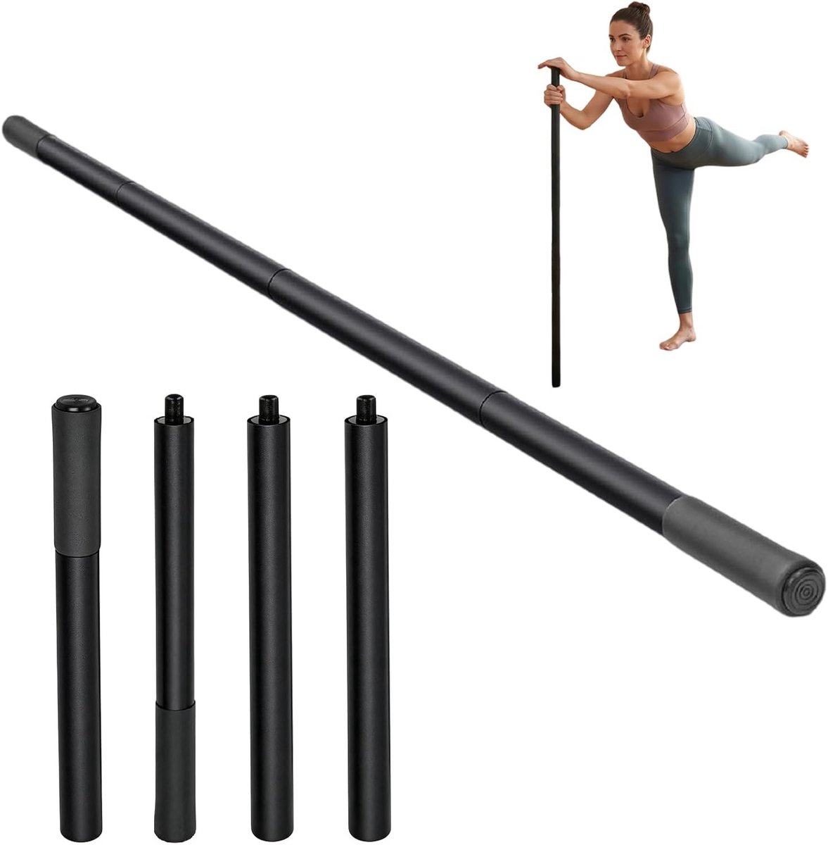 SnelShoppen - Yoga-Stick 1.5M Stretch Stick met Schuimrubberen Handvat, Mobiliteitsstick, Verstelbare Yoga Stretching, Kruisvormige Yoga Stok voor Yog